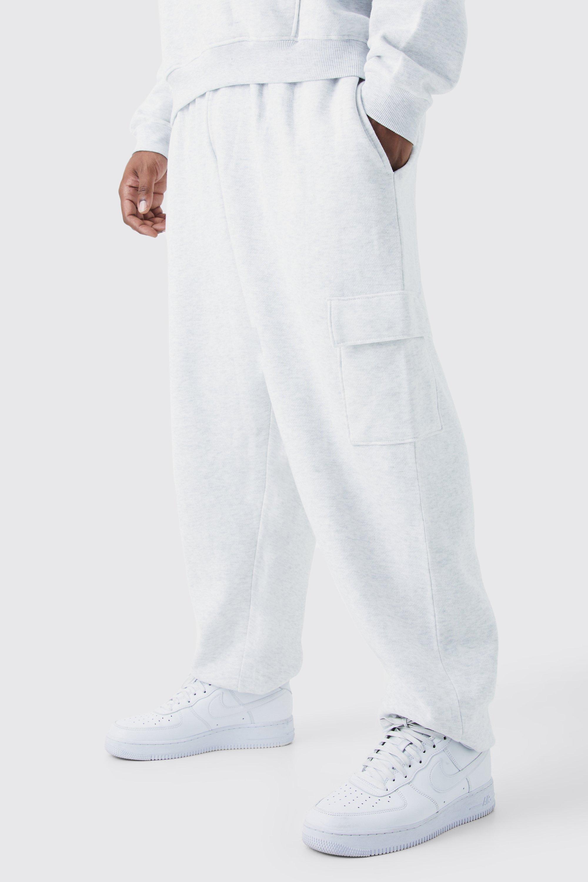 Mens Grey Plus Oversized Cargo Jogger, Grey